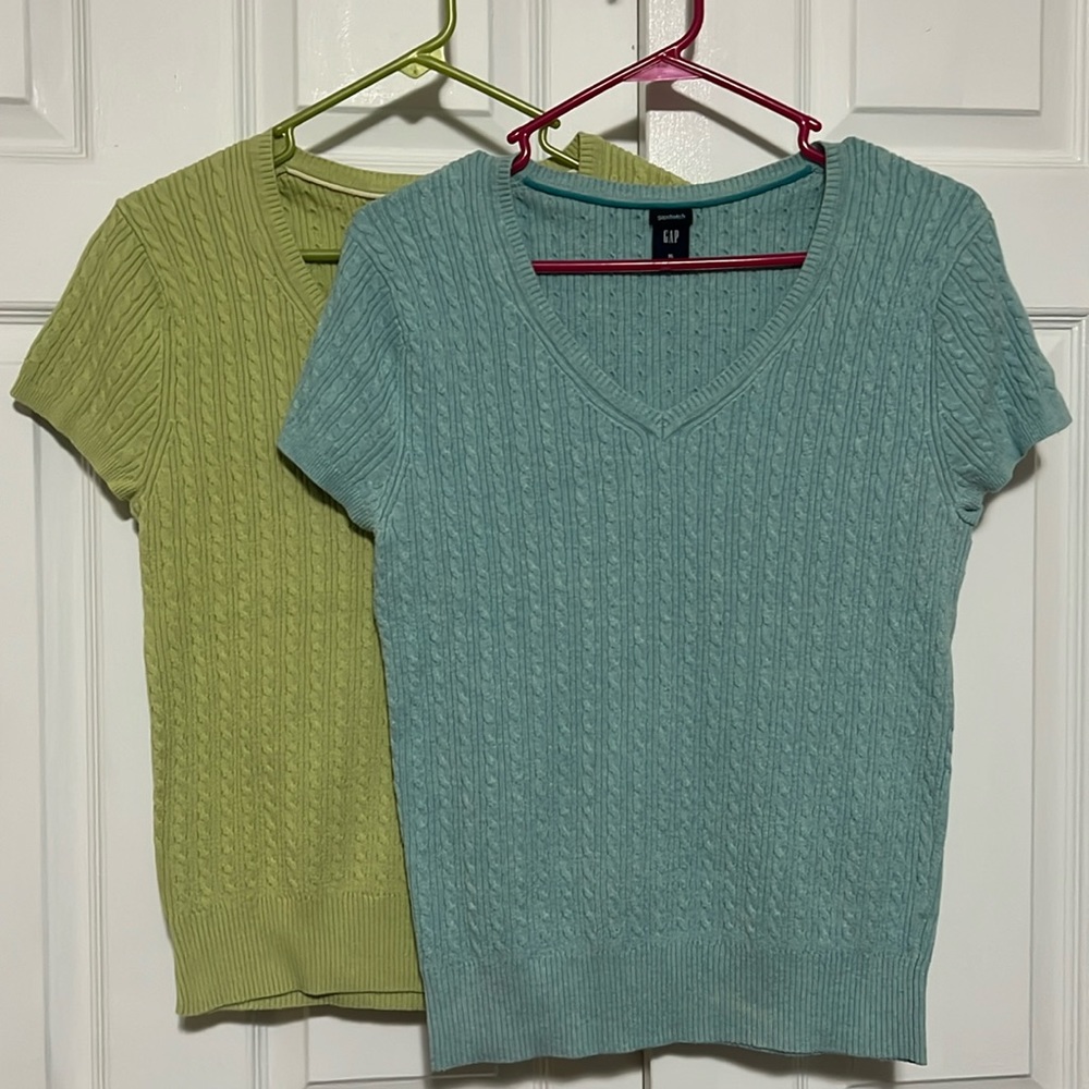 Gap Short-Sleeve Ribbed Sweaters.  Light Turquoise & Light Lime.  Size XL.